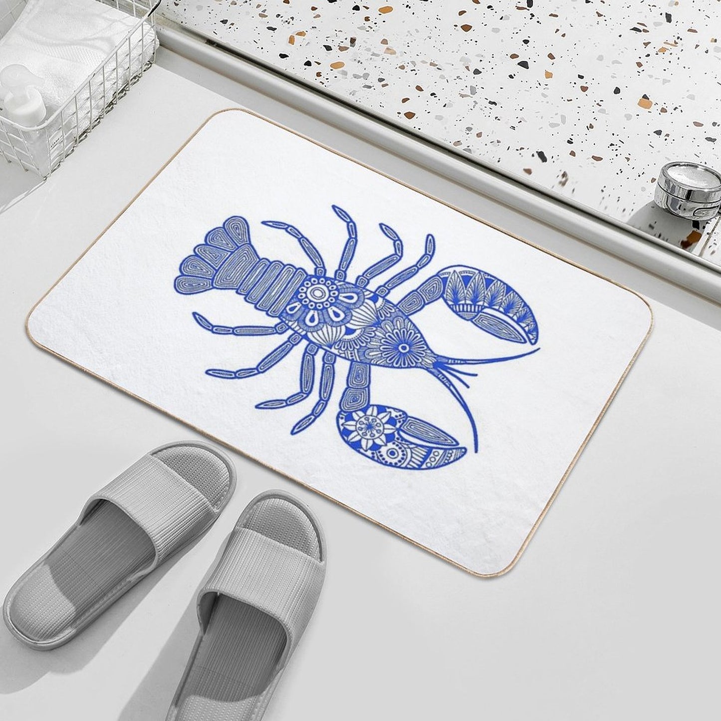 Lobster (blue And White, Horizontal) Bath Mat