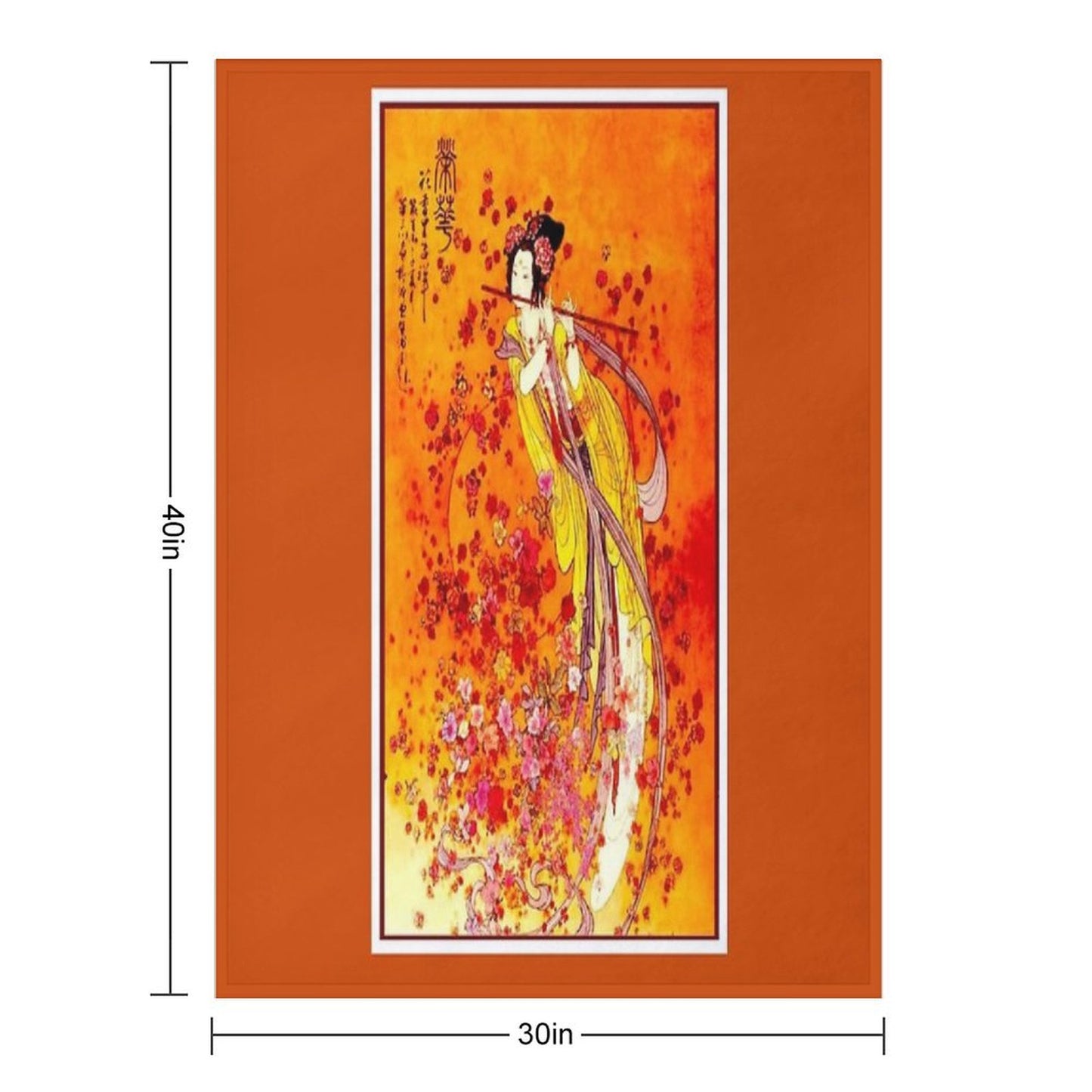 JAPANESE GEISHA PLAYING FLUTE Vintage Tourism Print Throw Blanket