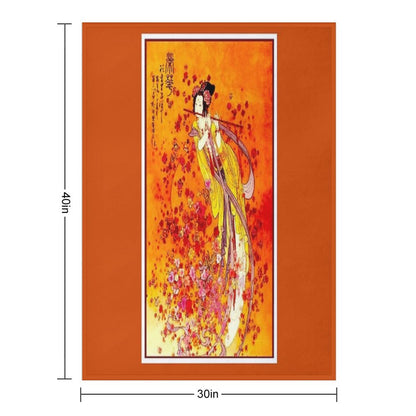 JAPANESE GEISHA PLAYING FLUTE Vintage Tourism Print Throw Blanket