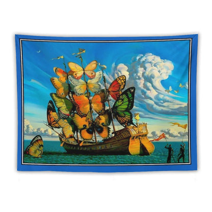 BUTTERFLY SHIP  Vintage Surreal Abstract Fantasy Print Tapestry