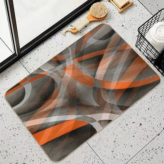 Eighties Burned Orange On Grey  Abstract Curve Pattern Bath Mat