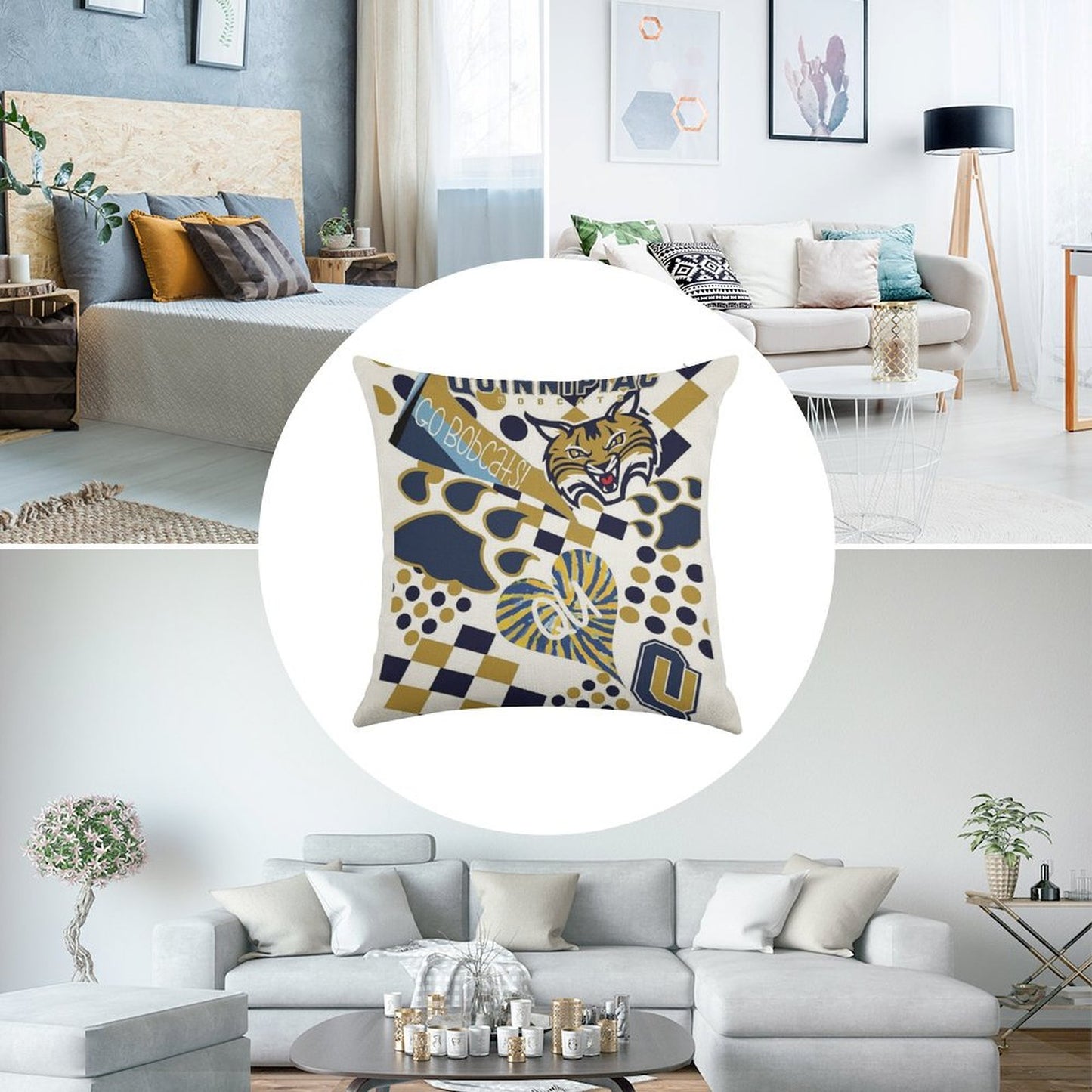 Quinnipiac University Collage Linen Throw Pillow Cover