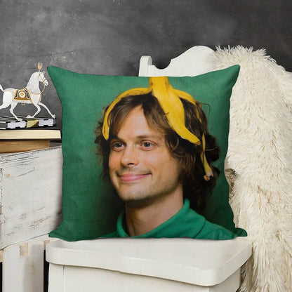 Matthew Gray Gubler with A Banana Linen Throw Pillow Cover