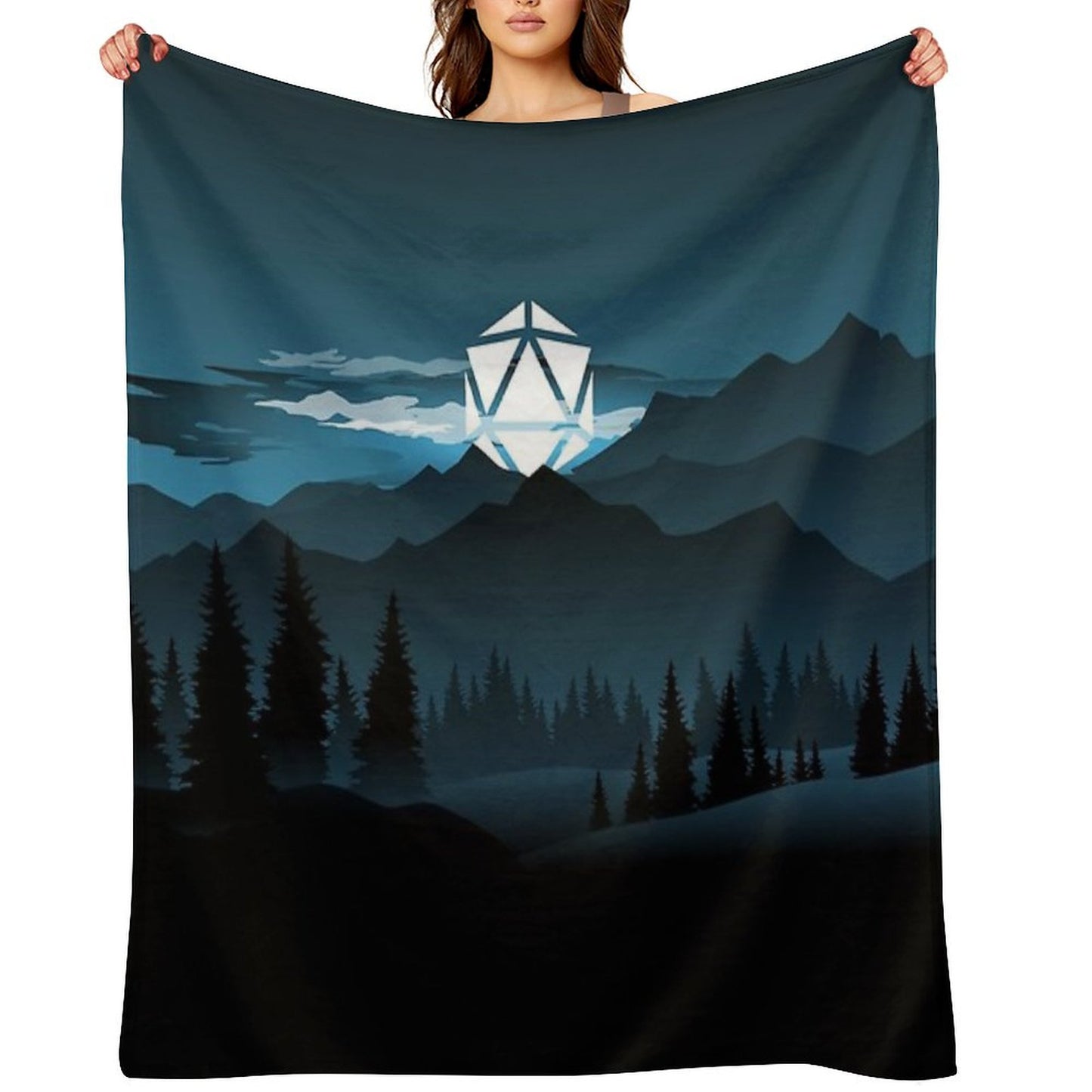Mountain Full Moon D20 Dice Tabletop RPG Maps And Landscapes Throw Blanket