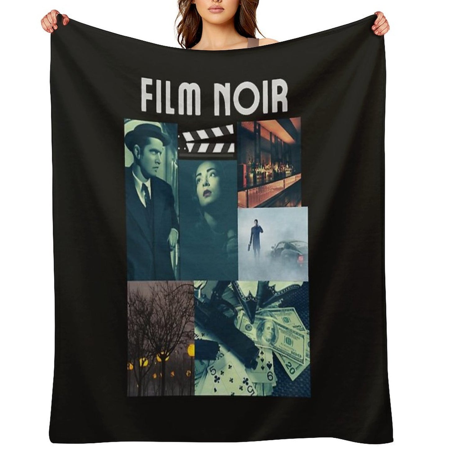 Film Noir Celebration of Old Movies Throw Blanket