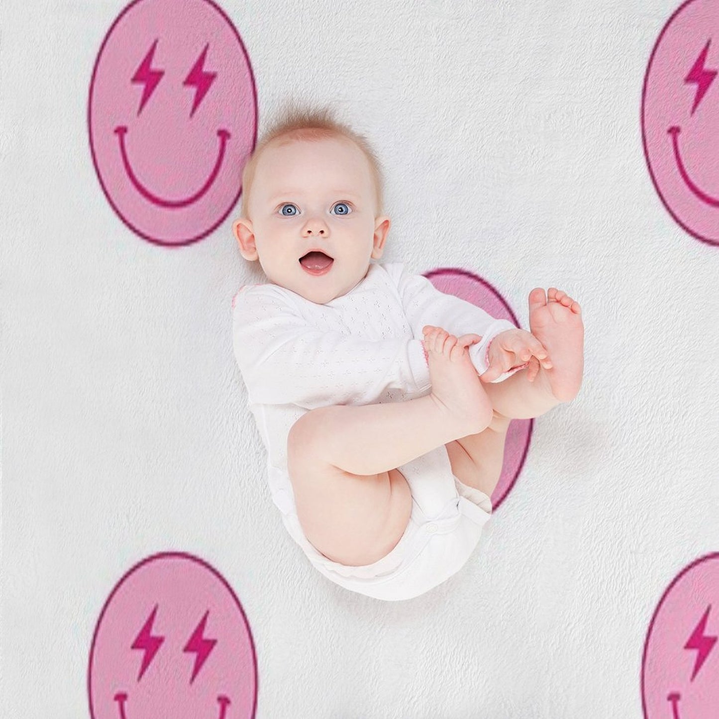 Hot Pink Lighting Bolt Smiley Face Throw Blanket