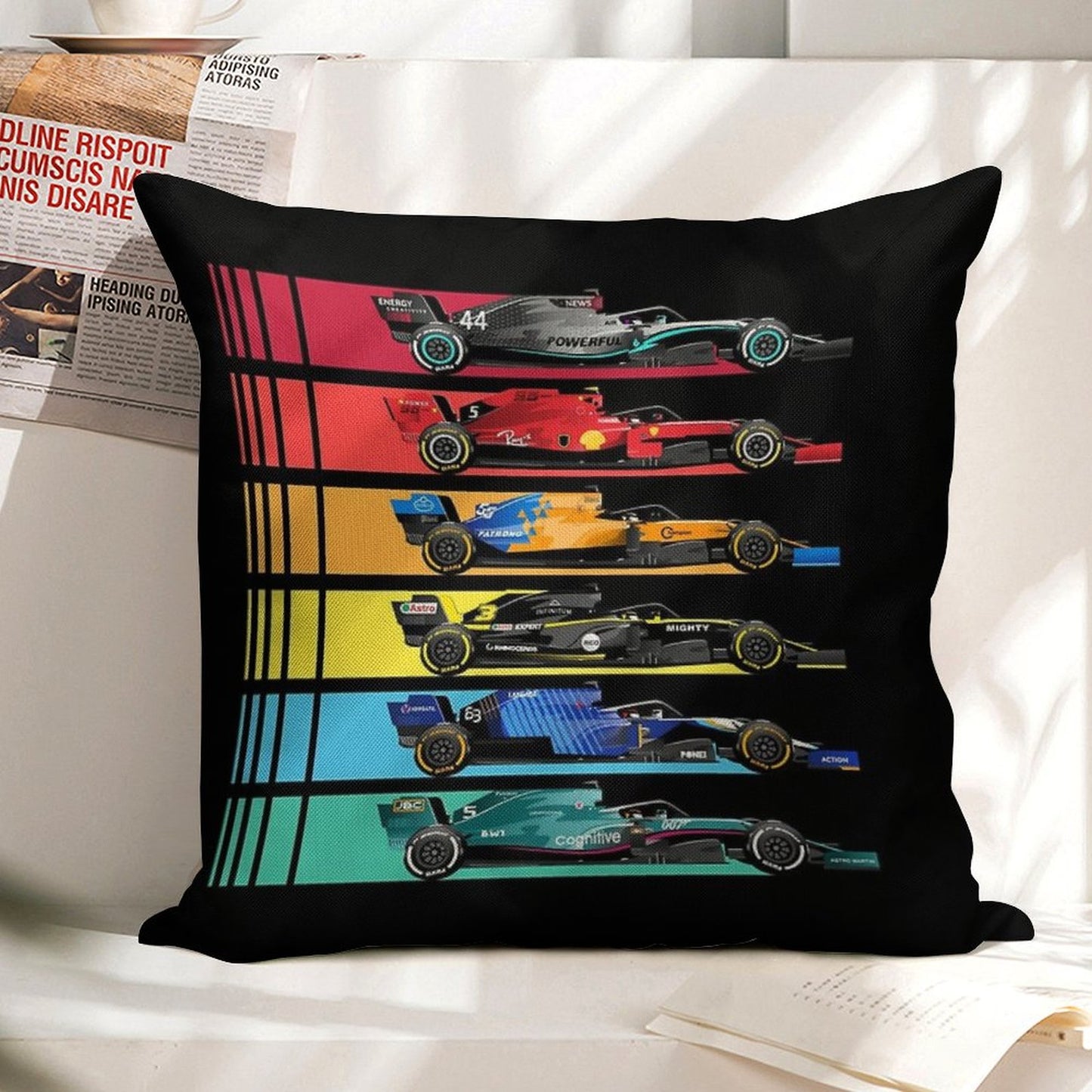 Formula Racing Cars 2023 Linen Throw Pillow Cover