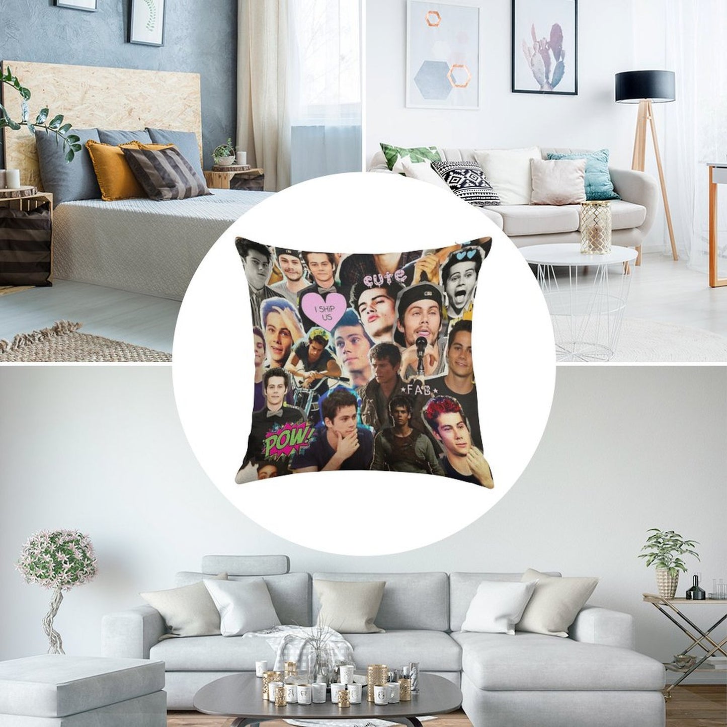 Dylan O'Brien Collage Linen Throw Pillow Cover