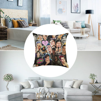 Dylan O'Brien Collage Linen Throw Pillow Cover