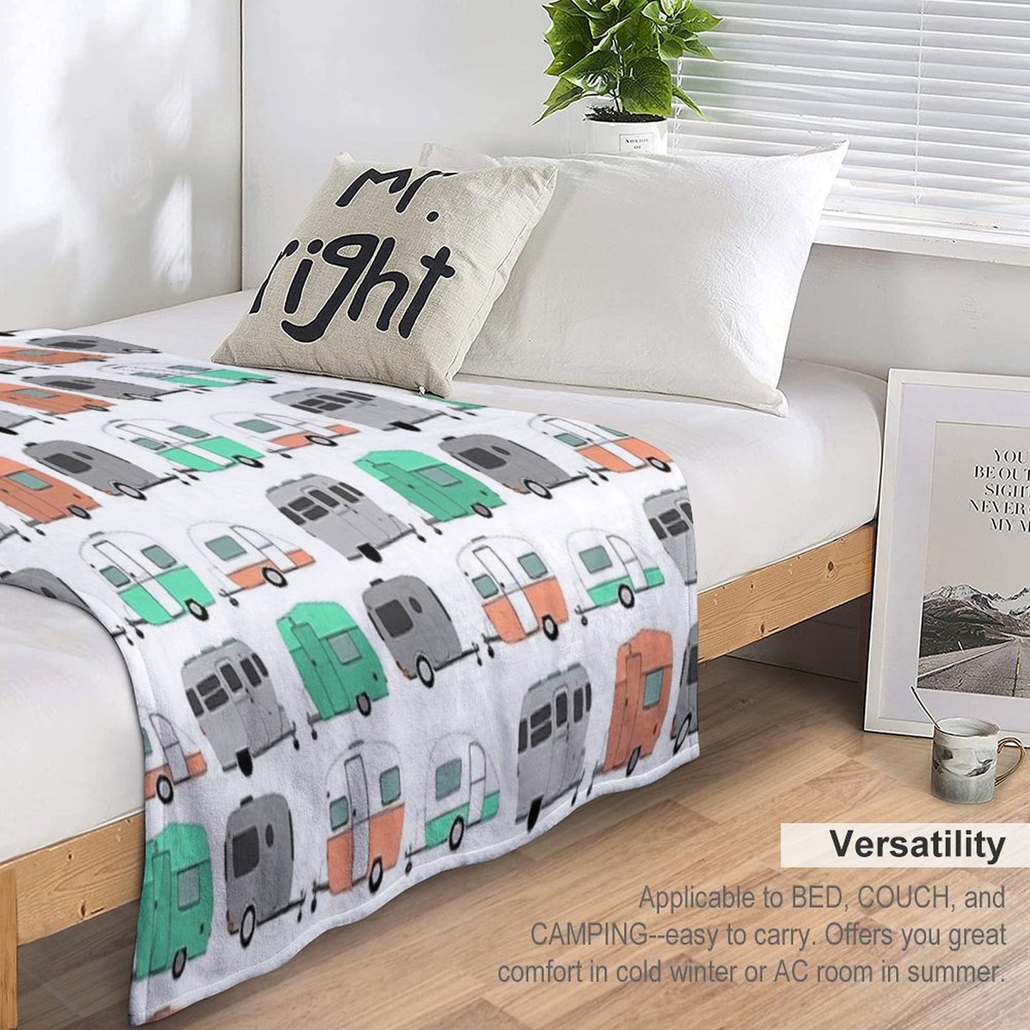 Vintage Caravan Pattern Throw Blanket