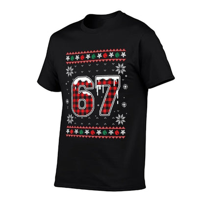 Funny 67 Six Seven Squad Meme Christmas Ugly Sweater  Rolled Sleeves T-Shirt