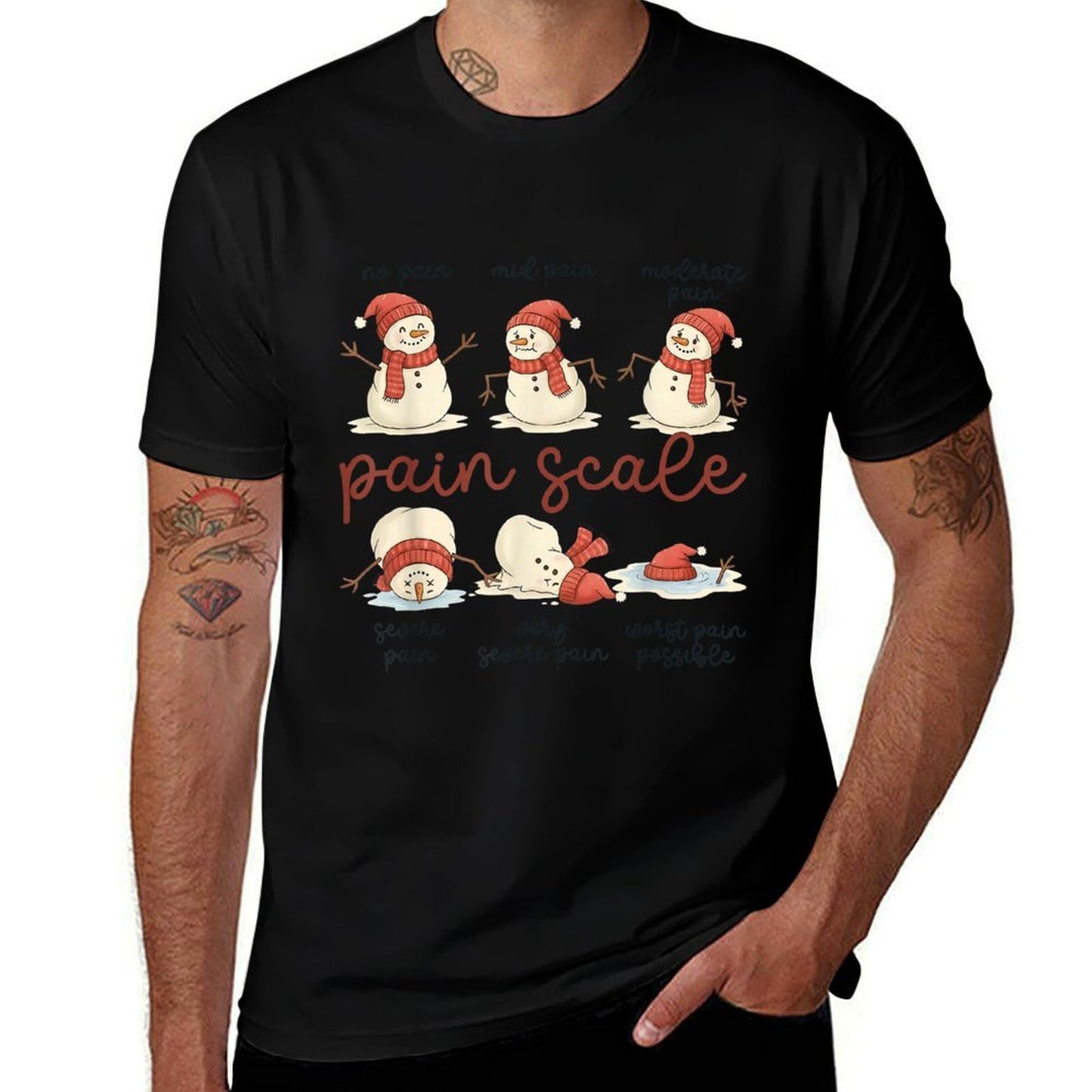 Pain Scale Snowman Funny Nurse Christmas Holiday  Graphic-printed T-Shirt