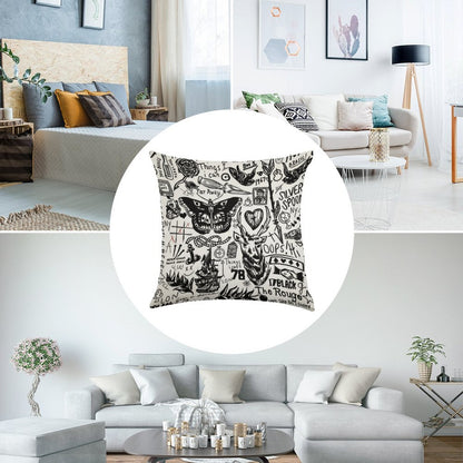 Tattoos Collage Linen Throw Pillow Cover