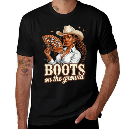 Boots On Ground Juneteenth Cowgirl Western Rodeo Black Women  Easy-care T-Shirt