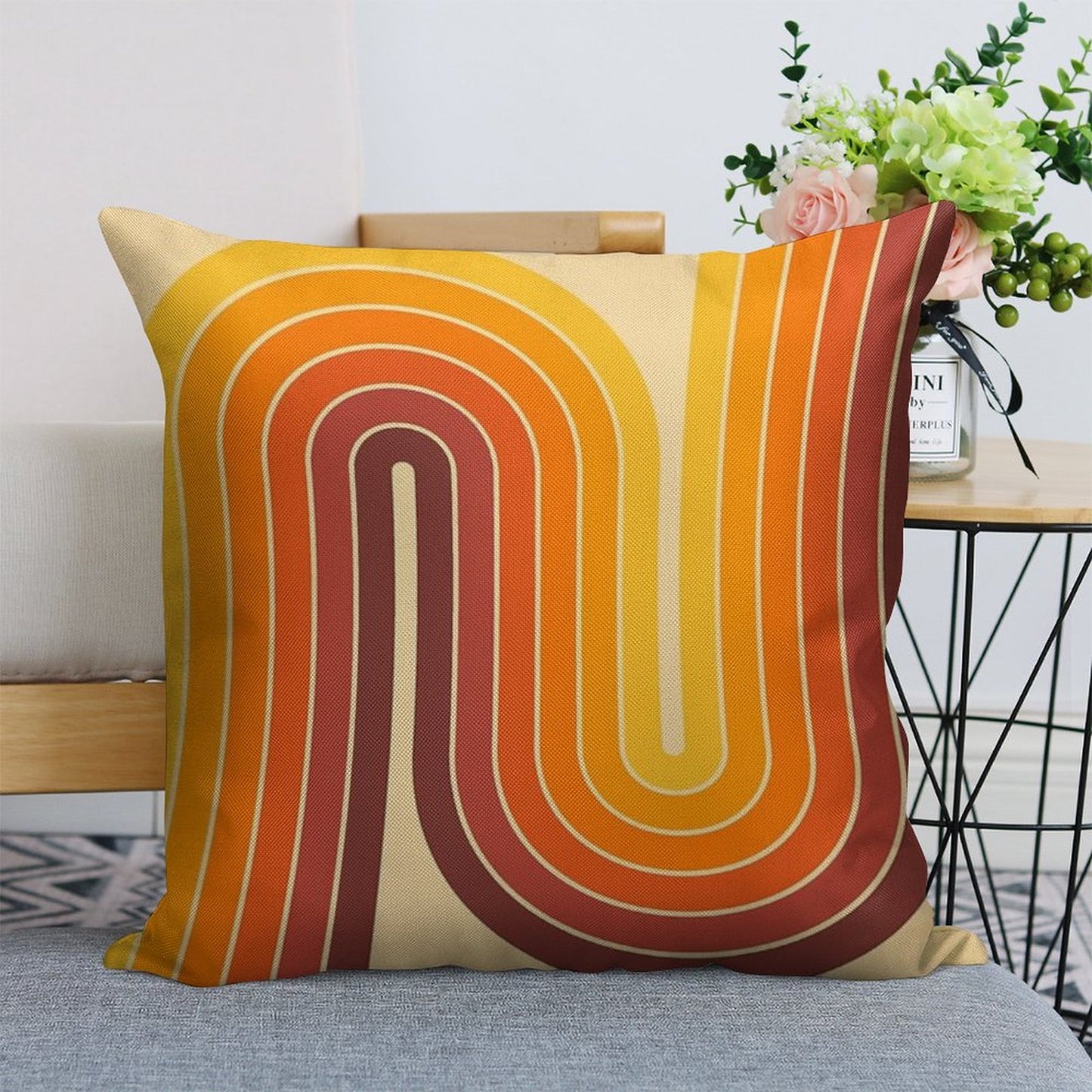 Retro Geometric Double Arch Design 522 Linen Throw Pillow Cover