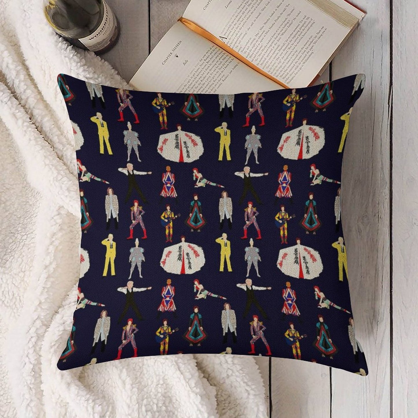 The Bowie Experience Line-up Linen Throw Pillow Cover