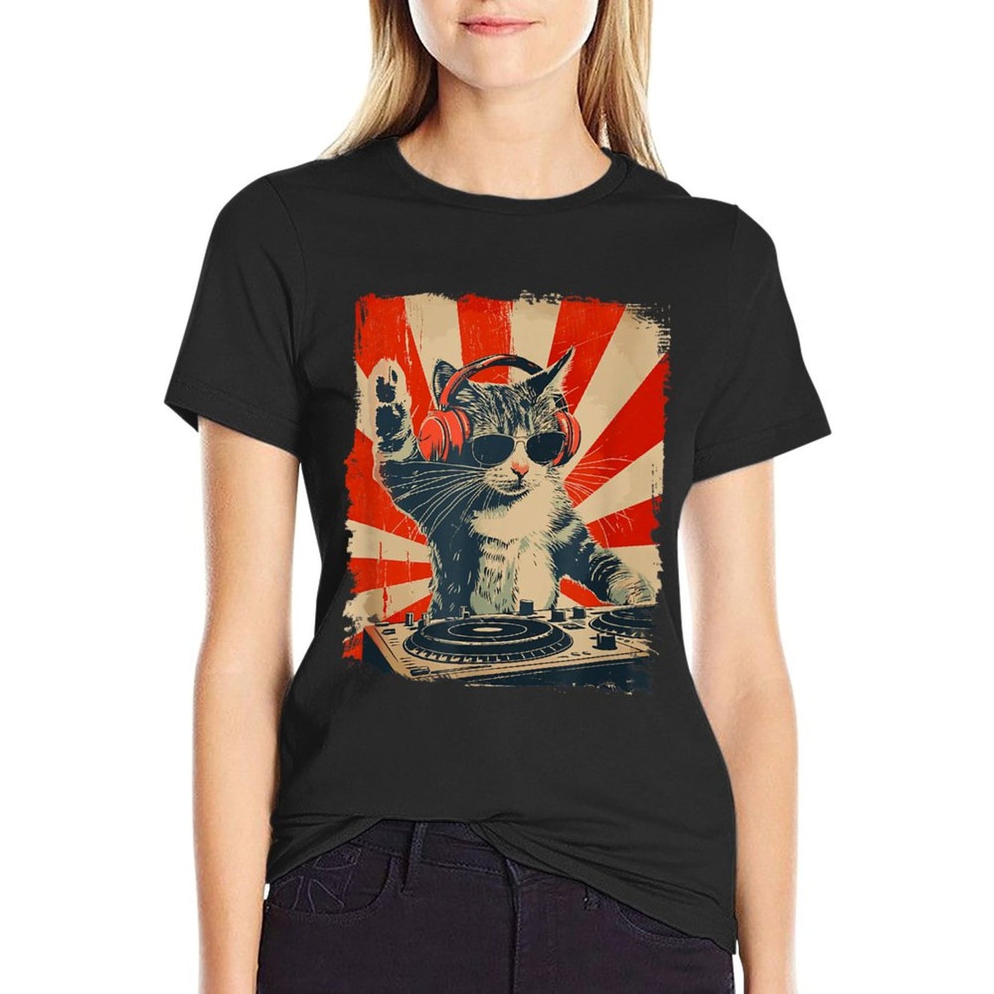 Funny DJ Cat Disco Sound Tech Headphone Music T-Shirt