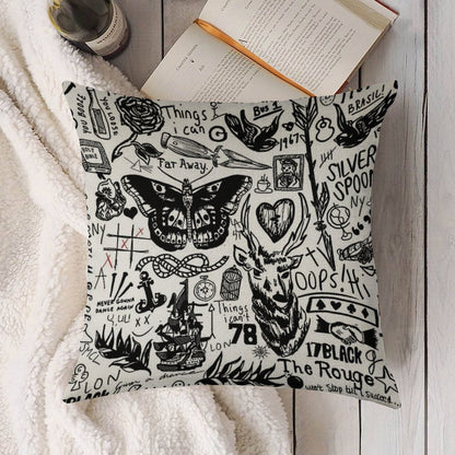 Tattoos Collage Linen Throw Pillow Cover