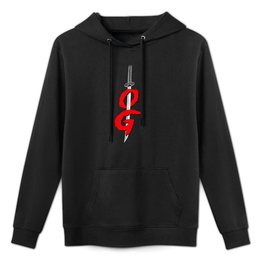 OG Sword Graphic  Bold Red Brush Style Design Relaxed Fit Hoodie