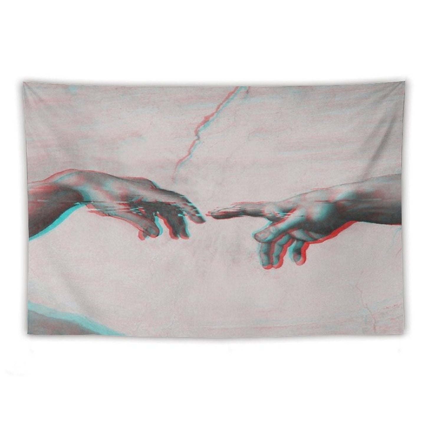 The Creation of Adam in GLITCH - Wall Tapestries Sistine Chapel Near-touching Hands of God And Adam Red Colorized Tapestry