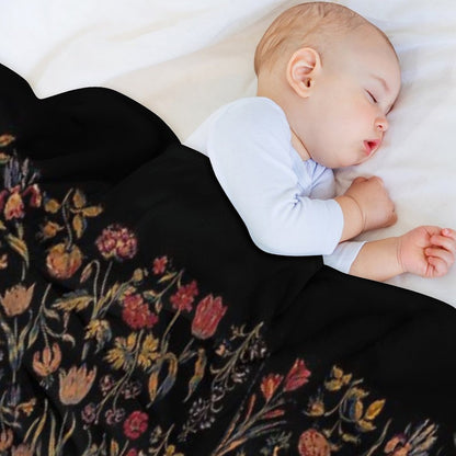 Medieval Flowers on Black Throw Blanket
