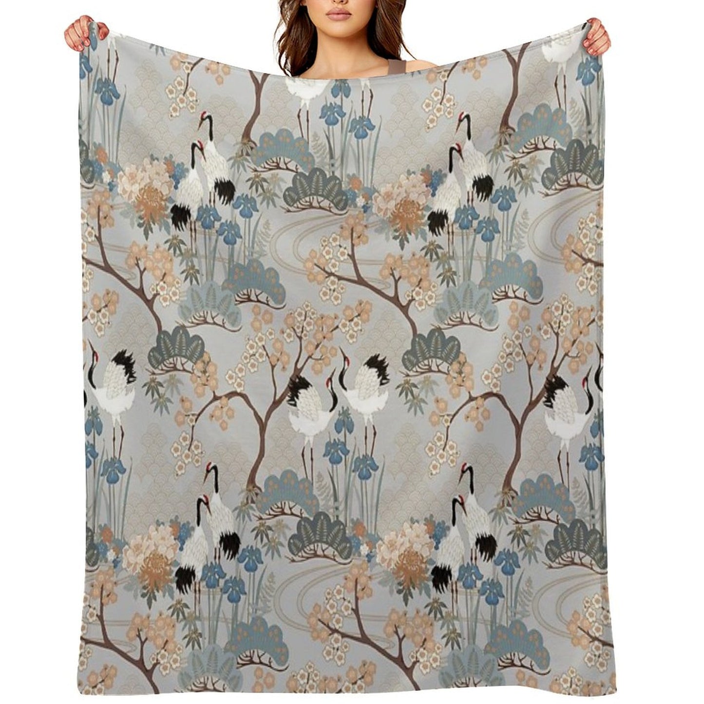 Japanese Garden Gray Throw Blanket