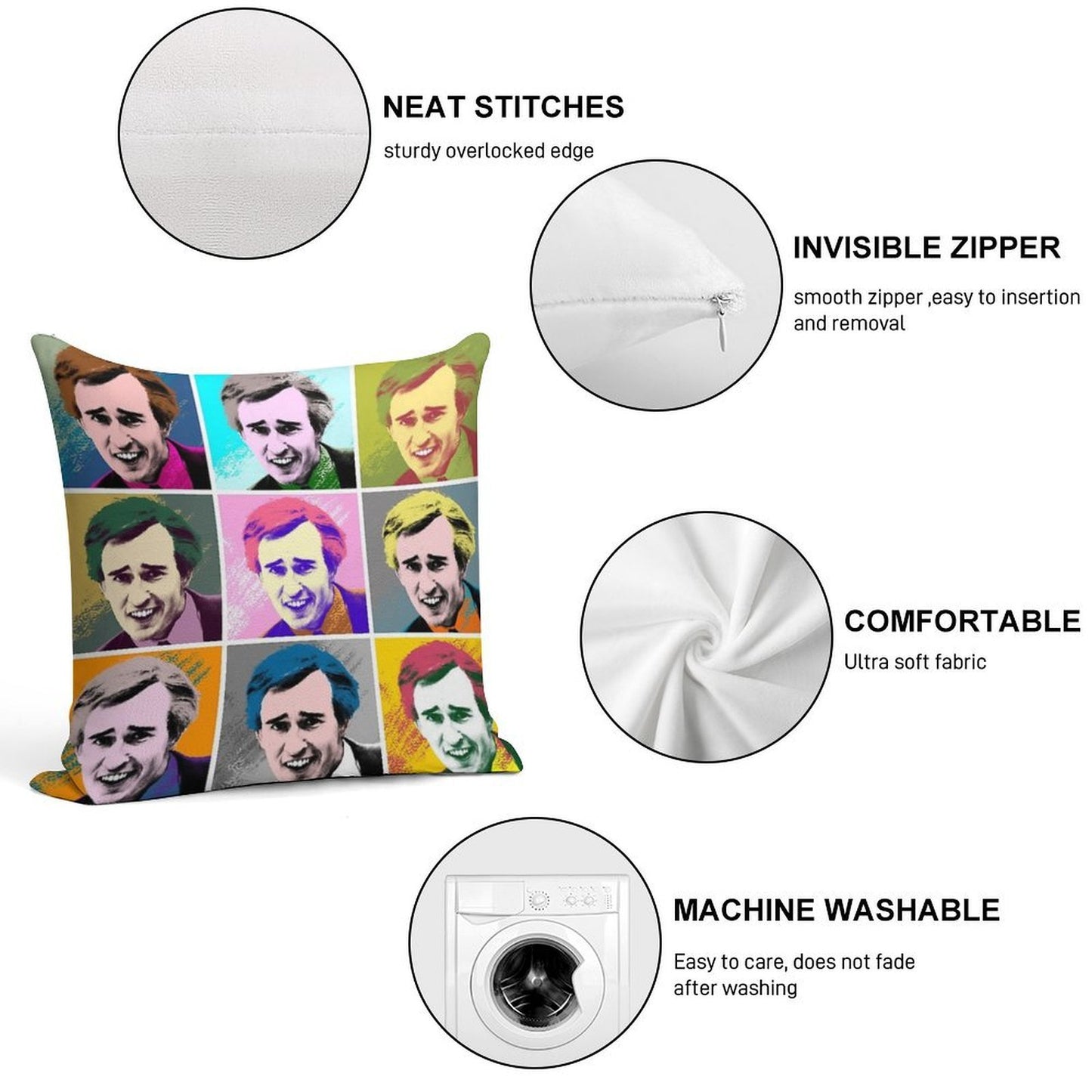 Alan Partridge Warhol Inspired Pop Art 3x3 Soft Fade-Resistant Throw Pillow