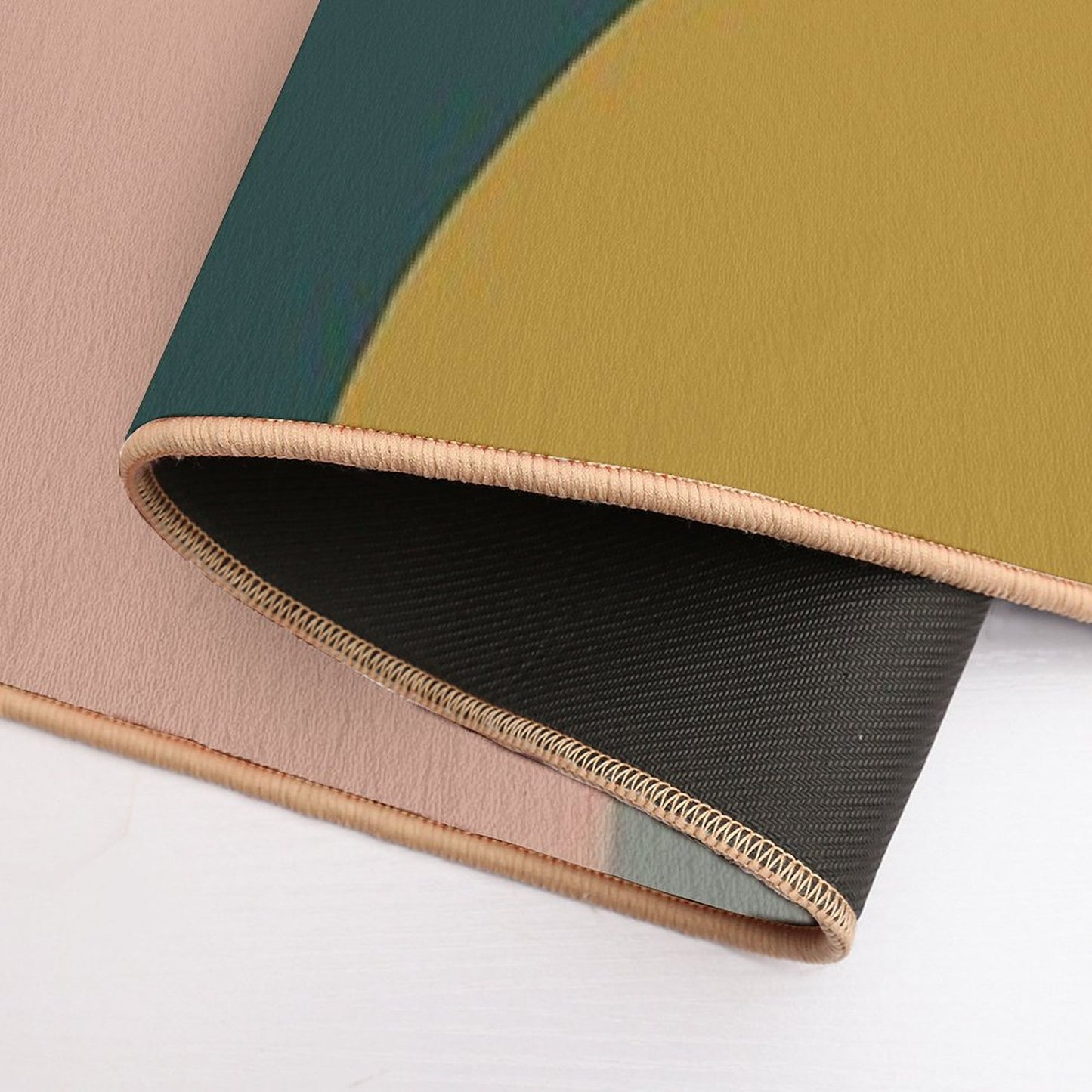 Sound Waves Minimalist Pattern in Mustard Yellow, Teal, Grey, Blush Pink, And Rust Bath Mat