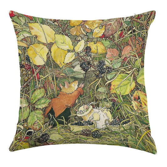 Blackberry Picking Linen Throw Pillow Cover