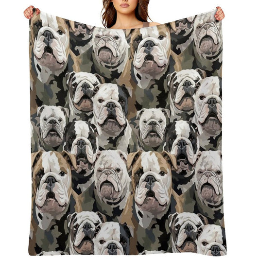 Bulldog in Camouflage Pattern Throw Blanket