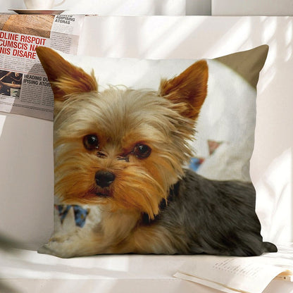 Yorkshire Terrier & Quilt Linen Throw Pillow Cover