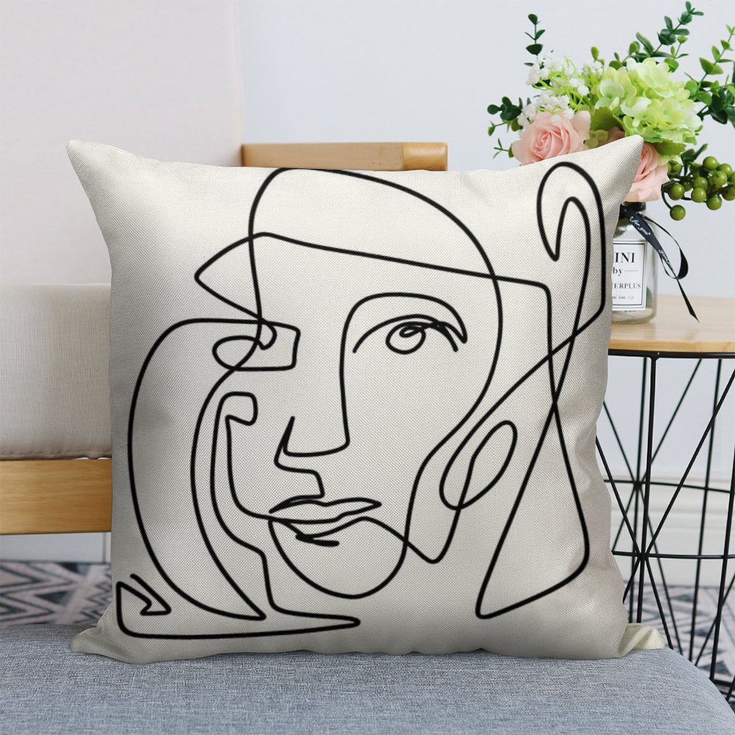 Abstract Face 1 Linen Throw Pillow Cover