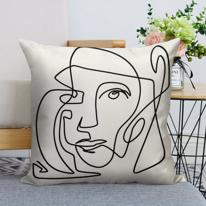Abstract Face 1 Linen Throw Pillow Cover