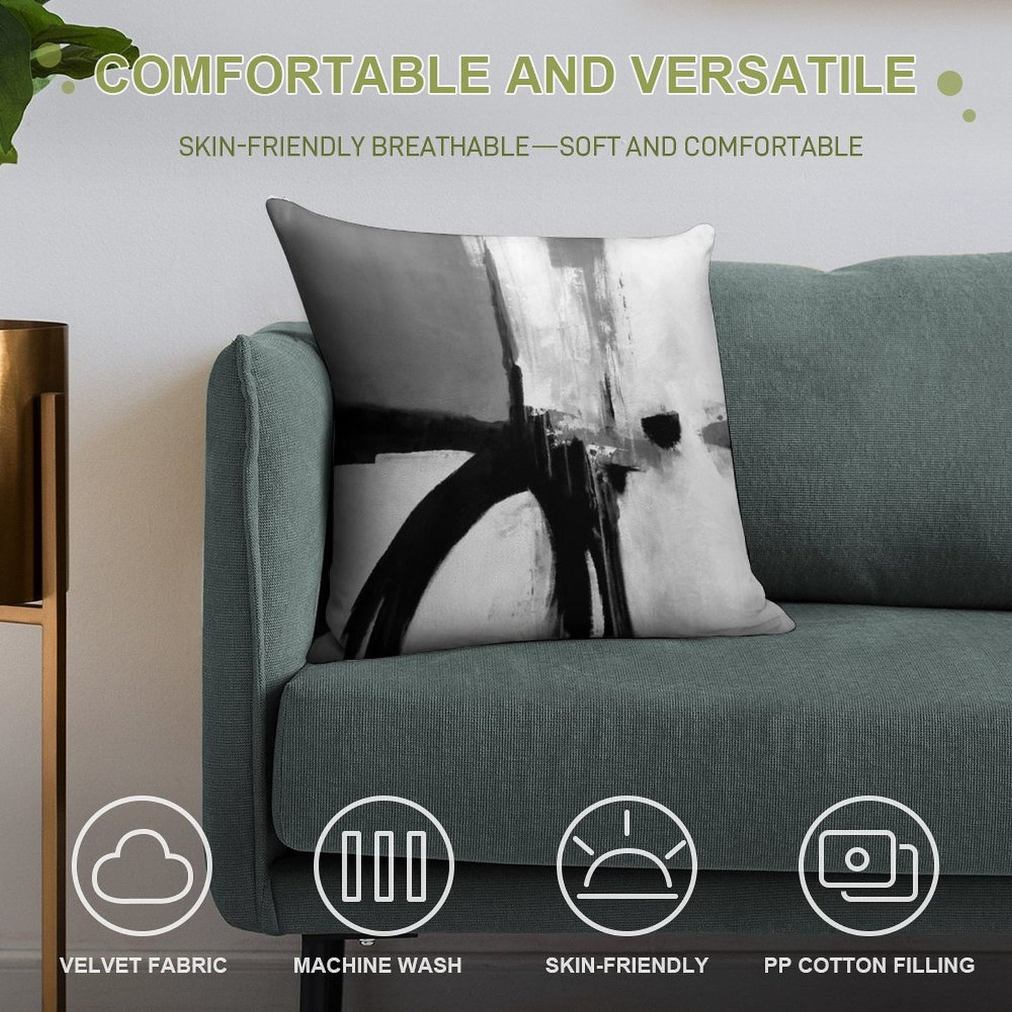 Black White Grey Abstract Soft Easy Maintenance Throw Pillow