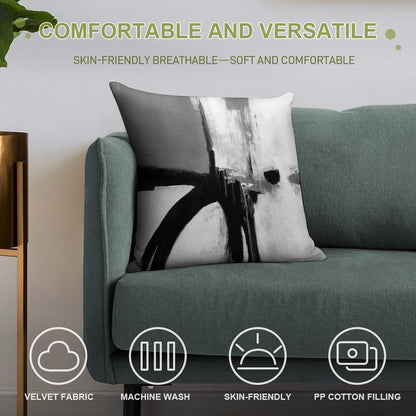 Black White Grey Abstract Soft Easy Maintenance Throw Pillow