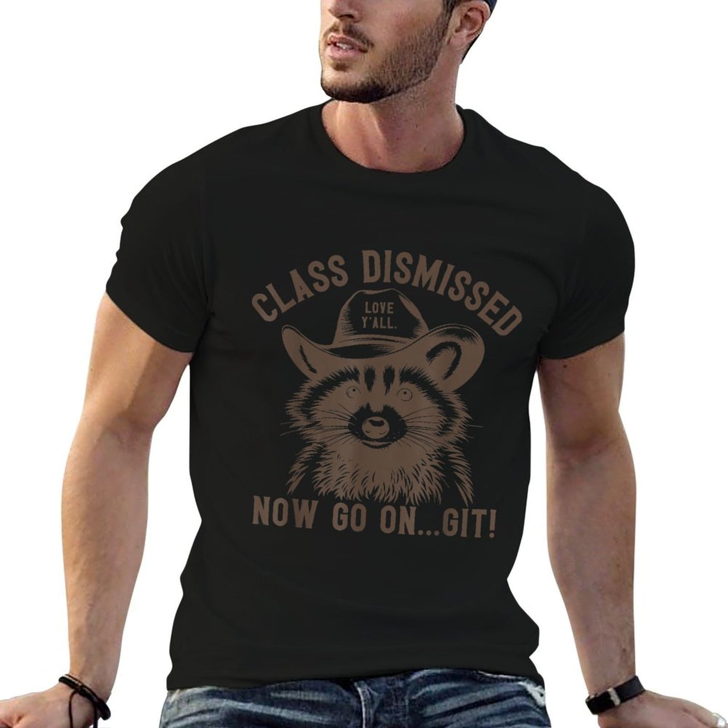 Raccoon Class Dismissed Now Go On Git Fun Last Day of School  Ribbed Collar T-Shirt