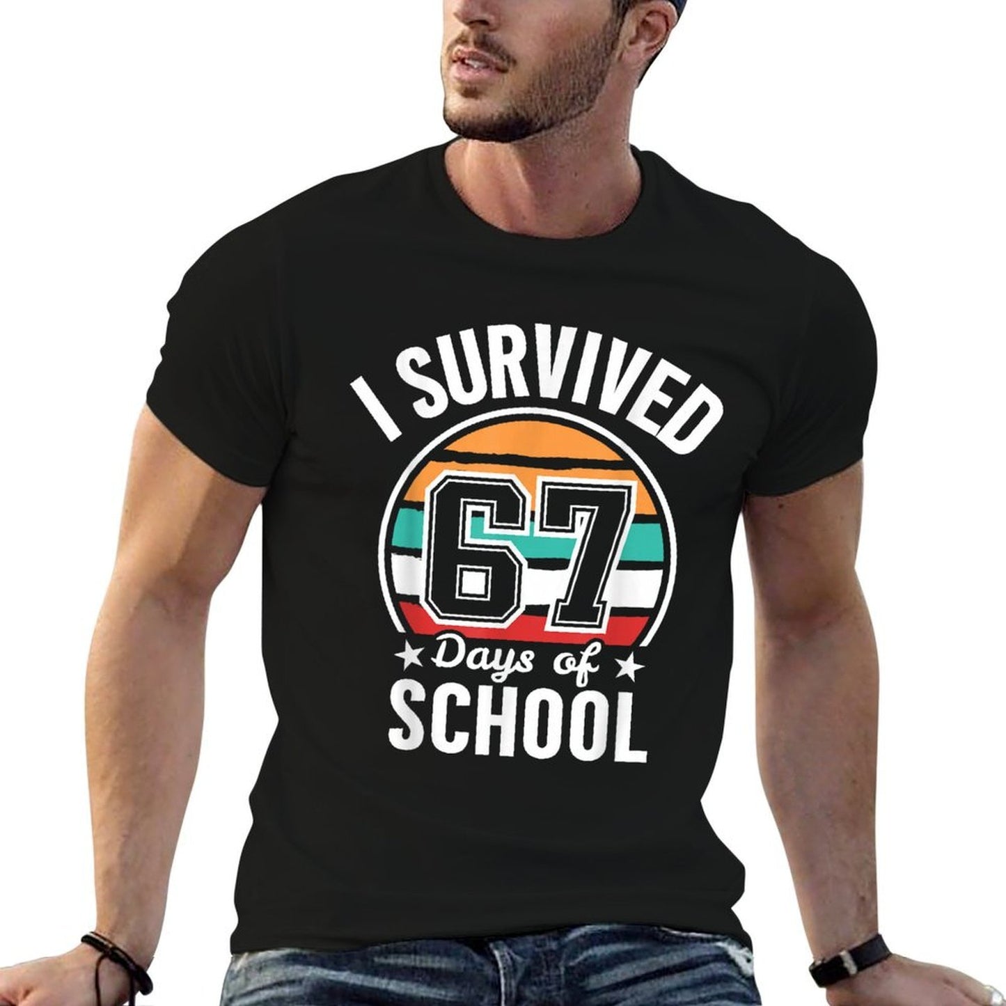 Vintage I Survived 67 Days of School Funny Teachers Students  Graphic-printed T-Shirt