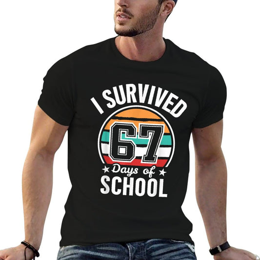 Vintage I Survived 67 Days of School Funny Teachers Students  Graphic-printed T-Shirt