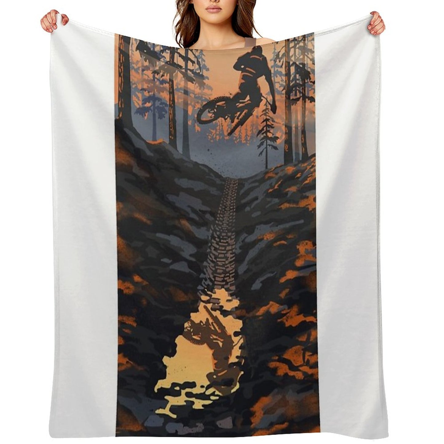 Retro Styled Mountain Biking Dirt Jumper Sunset Throw Blanket