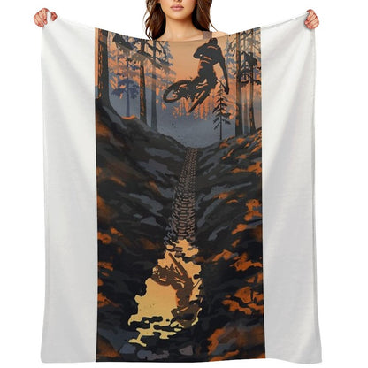 Retro Styled Mountain Biking Dirt Jumper Sunset Throw Blanket