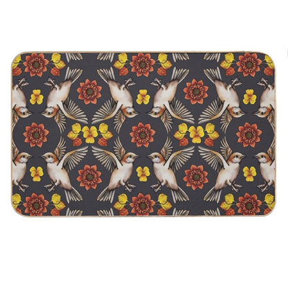 Autumn Sparrows with Flowers & Leaves Bath Mat
