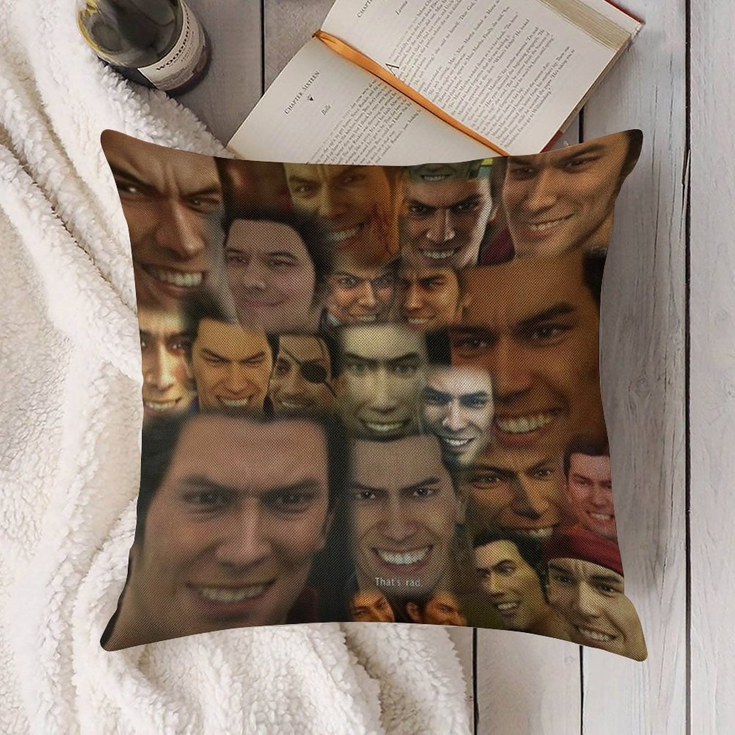 Happy Kazuma Kiryu ) Linen Throw Pillow Cover