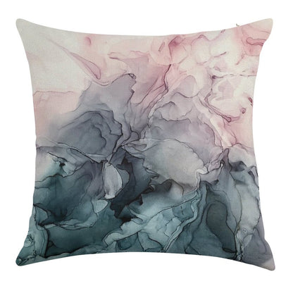 Blush And Payne's Grey Flowing Abstract Painting Linen Throw Pillow Cover
