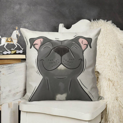 Smiling Blue Staffy Dog (stafford) Staffy Love Linen Throw Pillow Cover