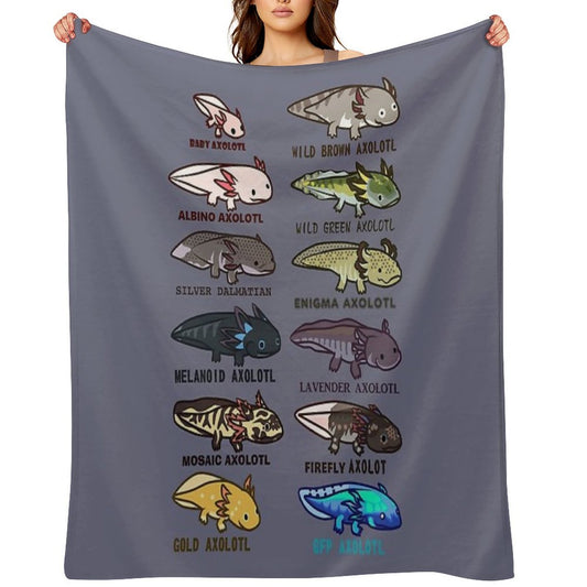 Axolotl Morphs And Colors Throw Blanket
