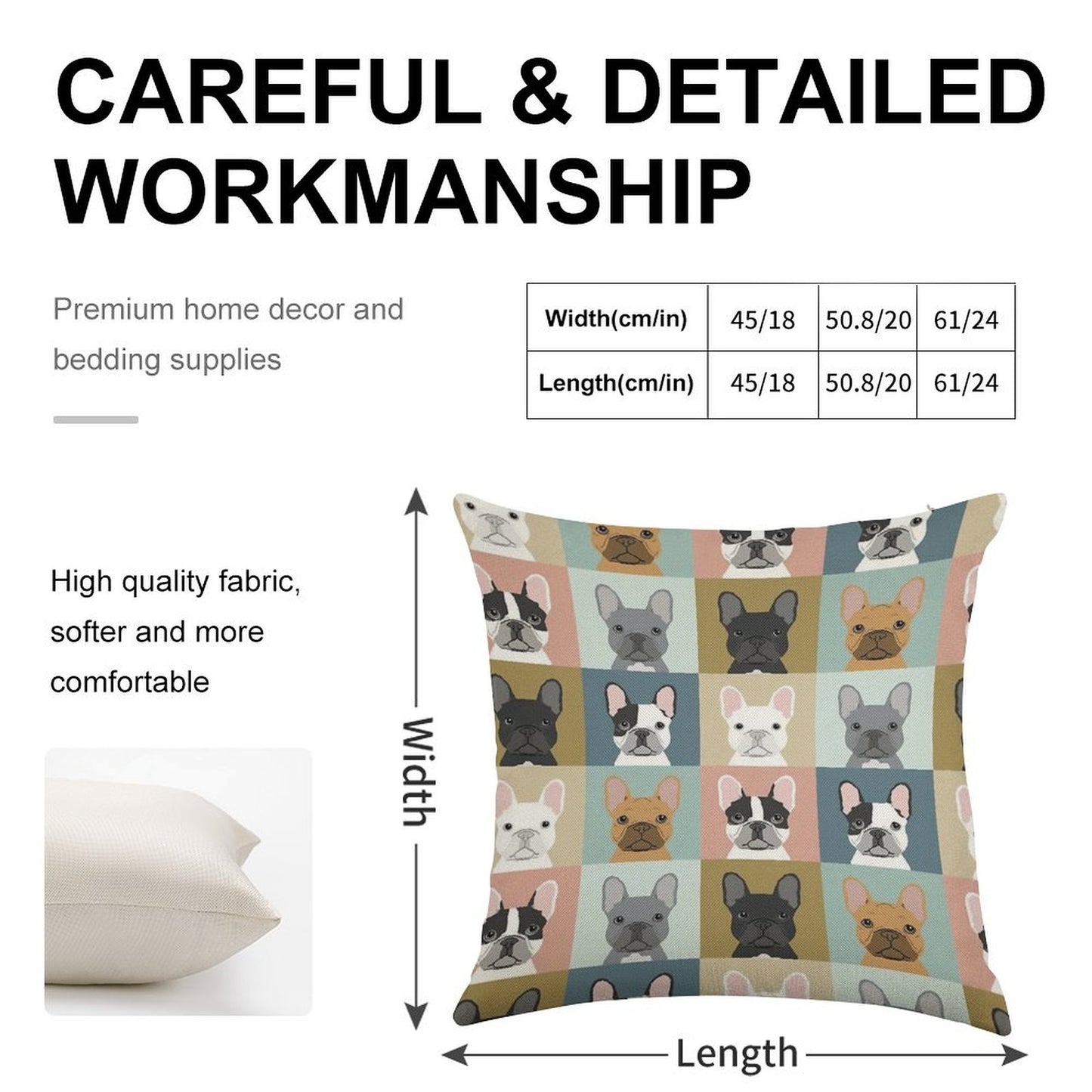 French Bulldog Portraits Pattern Dog Person Gift Love Animal Pet Puppy Frenchie Bulldog Valentines Linen Throw Pillow Cover