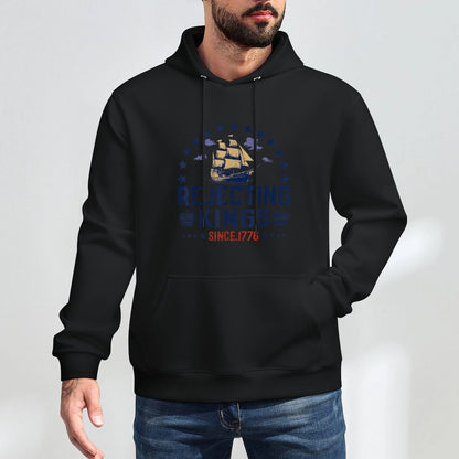 Rejecting Kings Since 1776 Vintage Patriotic No Kings Breathable Fabric Hoodie