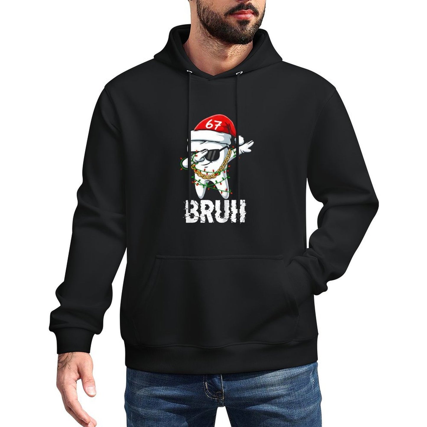 Kids Bruh 67 Dabbing Funny Santa Dental Christmas Six Seven Meme Kangaroo Pocket Hoodie
