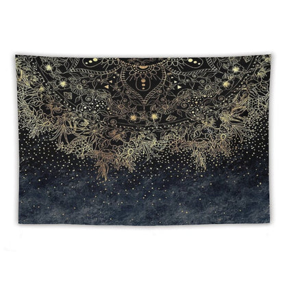 Blue Gold Mandala Floral Tapestry
