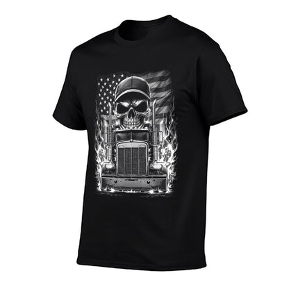 Trucker Patriotic American Flag Semi Truck Driver Skull T-Shirt